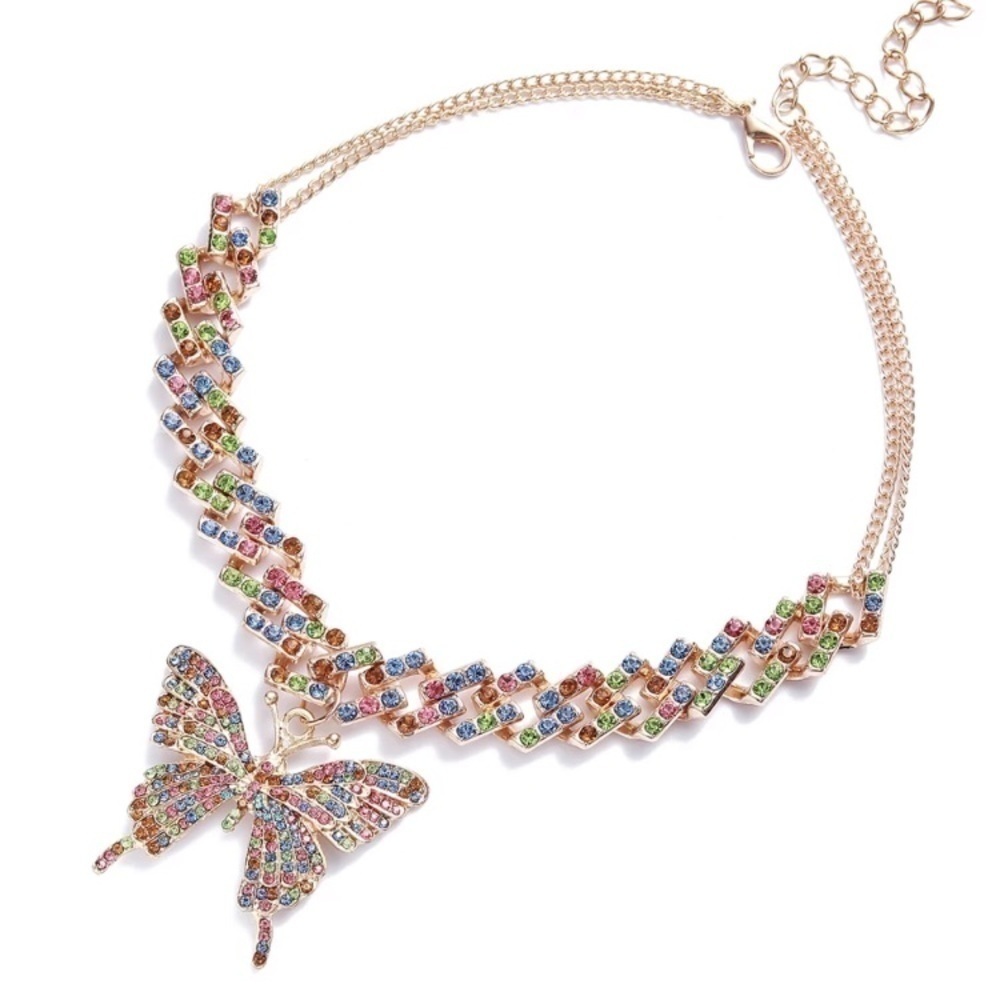 Butterfly rhinestone necklace woman multicolored